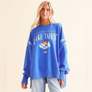 💙 GOODIE TWO SLEEVES Lake Tahoe Raw Seam Oversized Pullover – S/M 💙